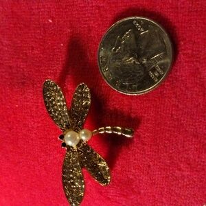 Gold plated w/mini rhinestones & faux pearls, firefly brooch
